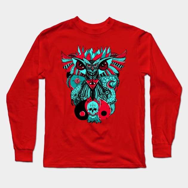 Turqred Wise Owl And Ageless Skull Long Sleeve T-Shirt by kenallouis